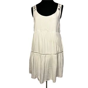 American Eagle | White Cotton Boho Tiered Floral Crochet Dress, Medium